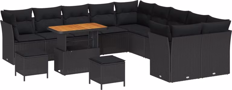 Set Divano da Giardino 13 pcs Nero polyrattan