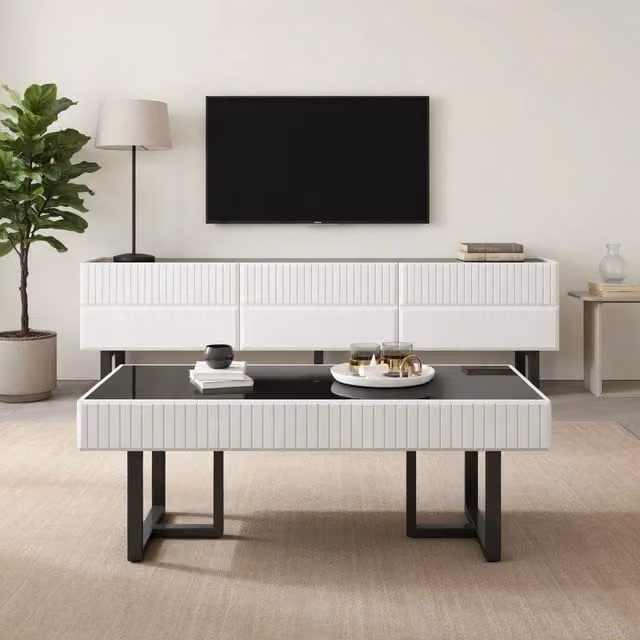 Cassettiera per TV nero-bianco in MDF e truciolare lunghezza 170 cm