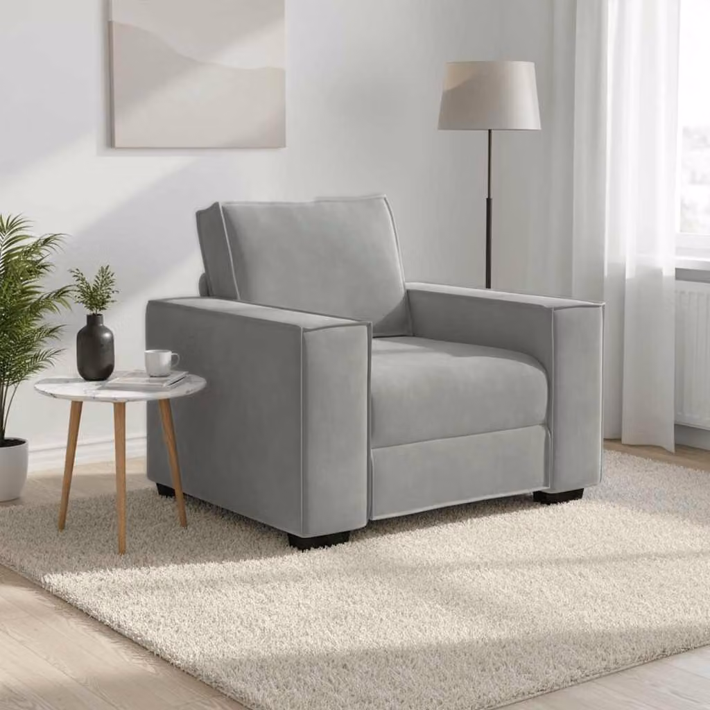 vidaXL Divano Sedia in Velluto Grigio con Braccioli L: 100 cm, P: 78 cm, H: 84 cm