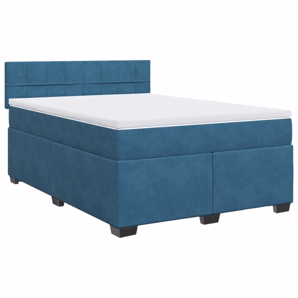 Giroletto a Molle con Materasso Blu Scuro 140x190 cm in Velluto