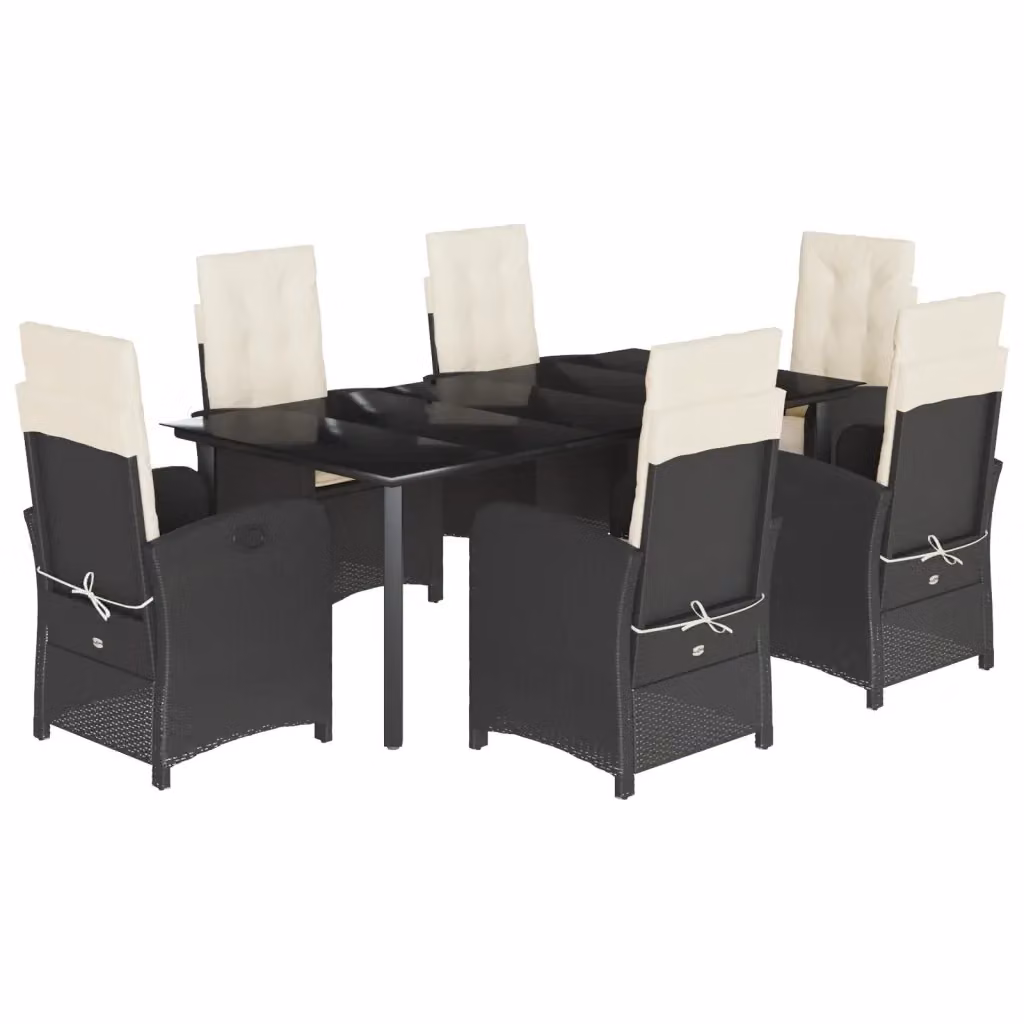 Set da Pranzo da Giardino vidaXL 7 pz in Polyrattan Nero con Piano in Vetro – 2