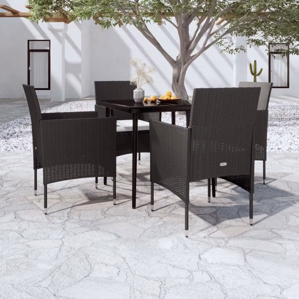 The Living Store Set da pranzo da giardino 5 pezzi con cuscini nero