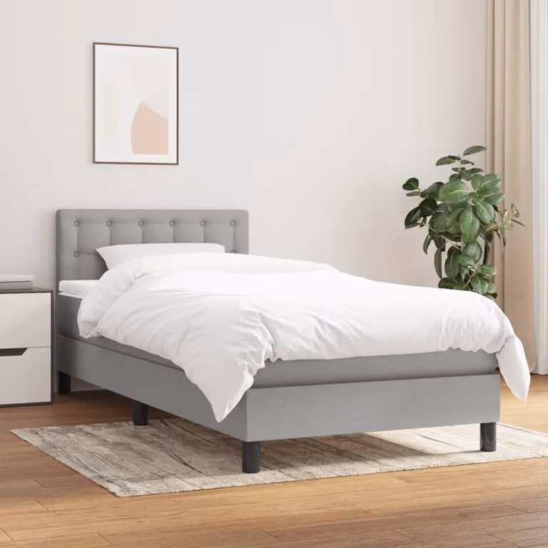 Giroletto a molle con materasso ibrido vidaXL in tessuto grigio e bianco, L/P: 100 x 200 cm