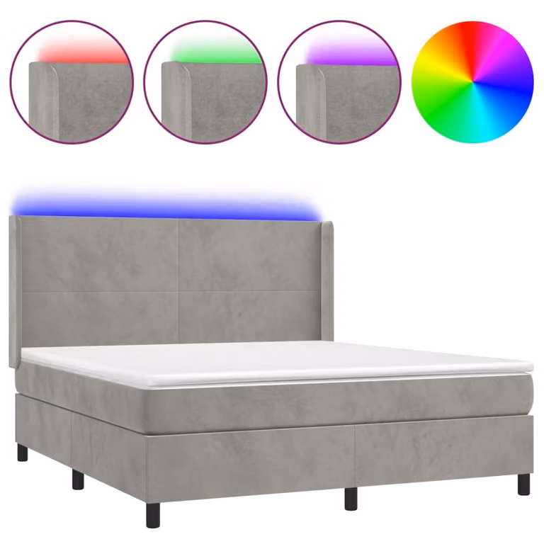 Letto a Molle Materasso e LED Grigio Chiaro 180x200 cm Velluto