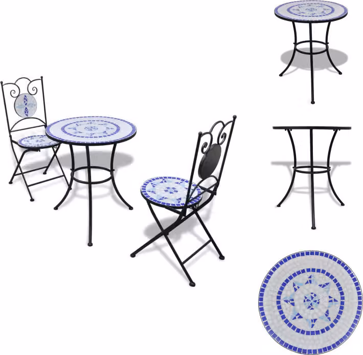 vidaXL set bistrot 3 pezzi piastrelle in Vetroceramica blu e bianco - Set di mobili da giardino