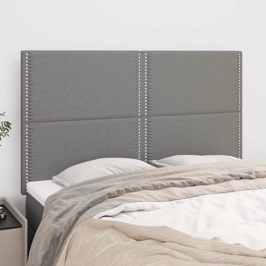 Testiera per letto imbottita vidaXL in tessuto grigio scuro, L/P/H: 144 x 5 x 118/128 cm