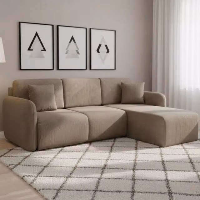Divano Letto Ranco con Penisola Contenitore Beige Tortora L/P/H: 245 x 185 cm