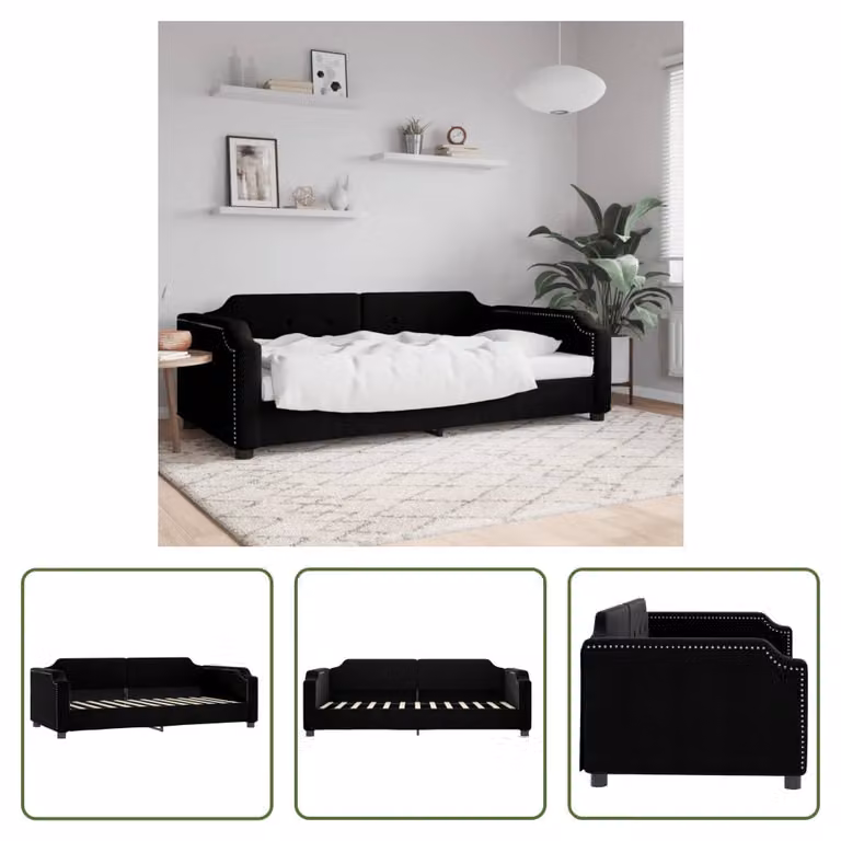 The Living Store Letto da giorno nero 90x200 cm tessuto