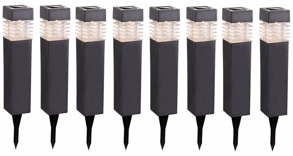 Lampade solari a LED, IP44, grigio, H 38,5 cm, set da 8