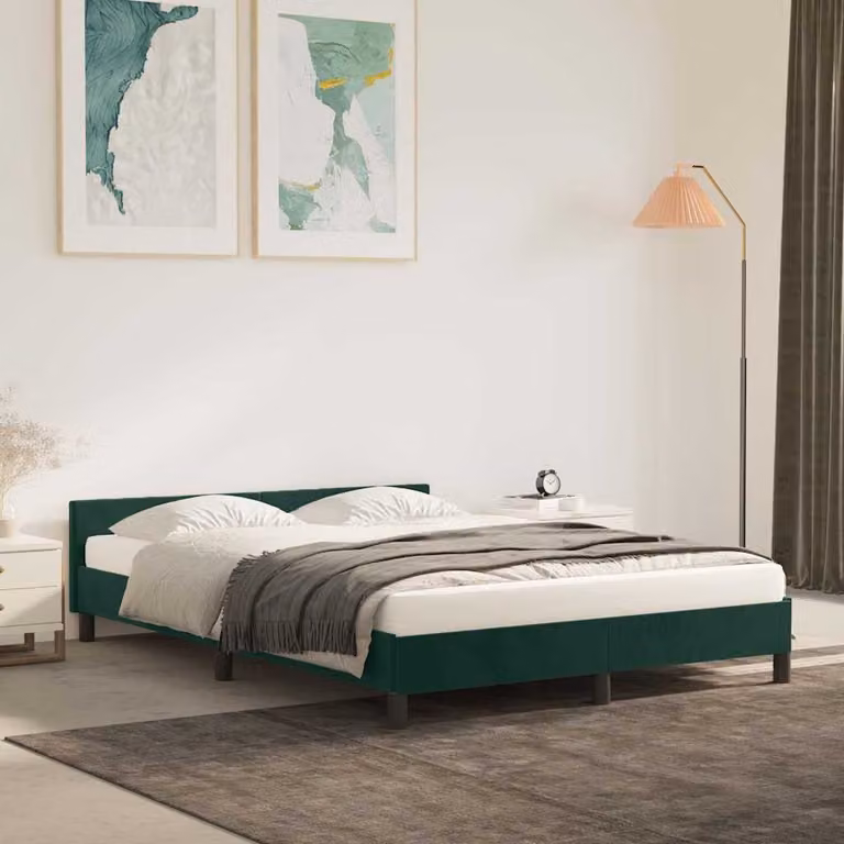 vidaXL Giroletto imbottito in velluto verde scuro con doghe in legno L/P/H: 140 x 190 cm