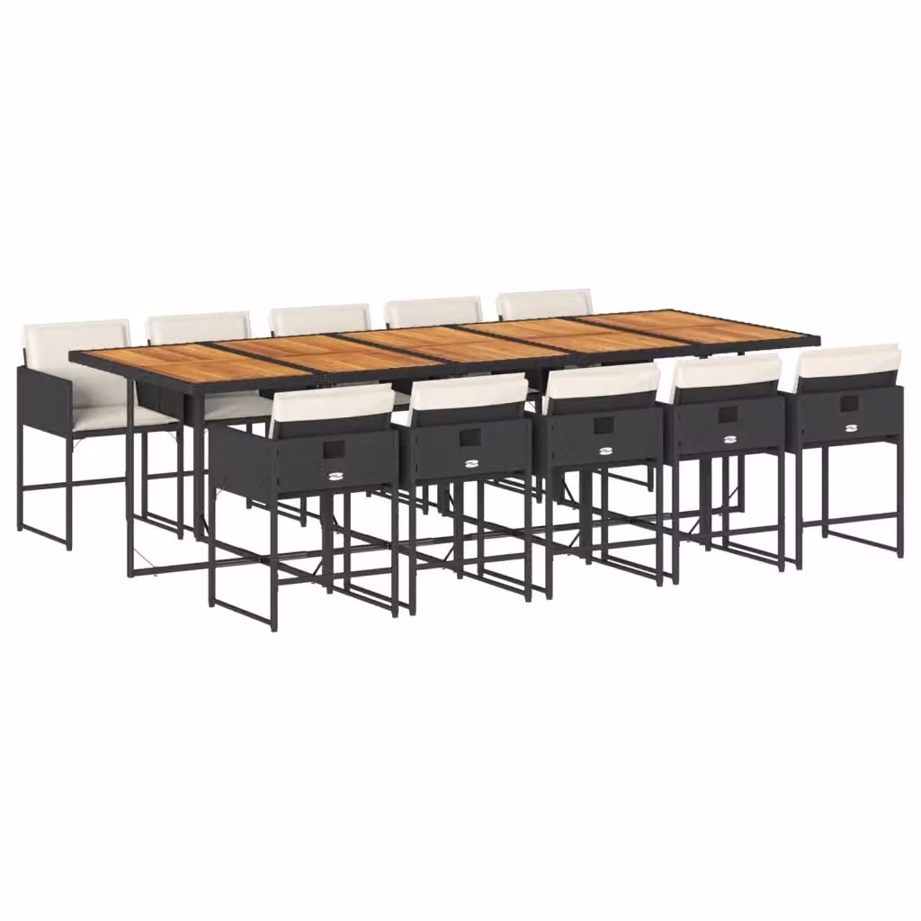 Set da pranzo da giardino vidaXL in polyrattan e legno di acacia con 11 pezzi e cuscini nero – 2