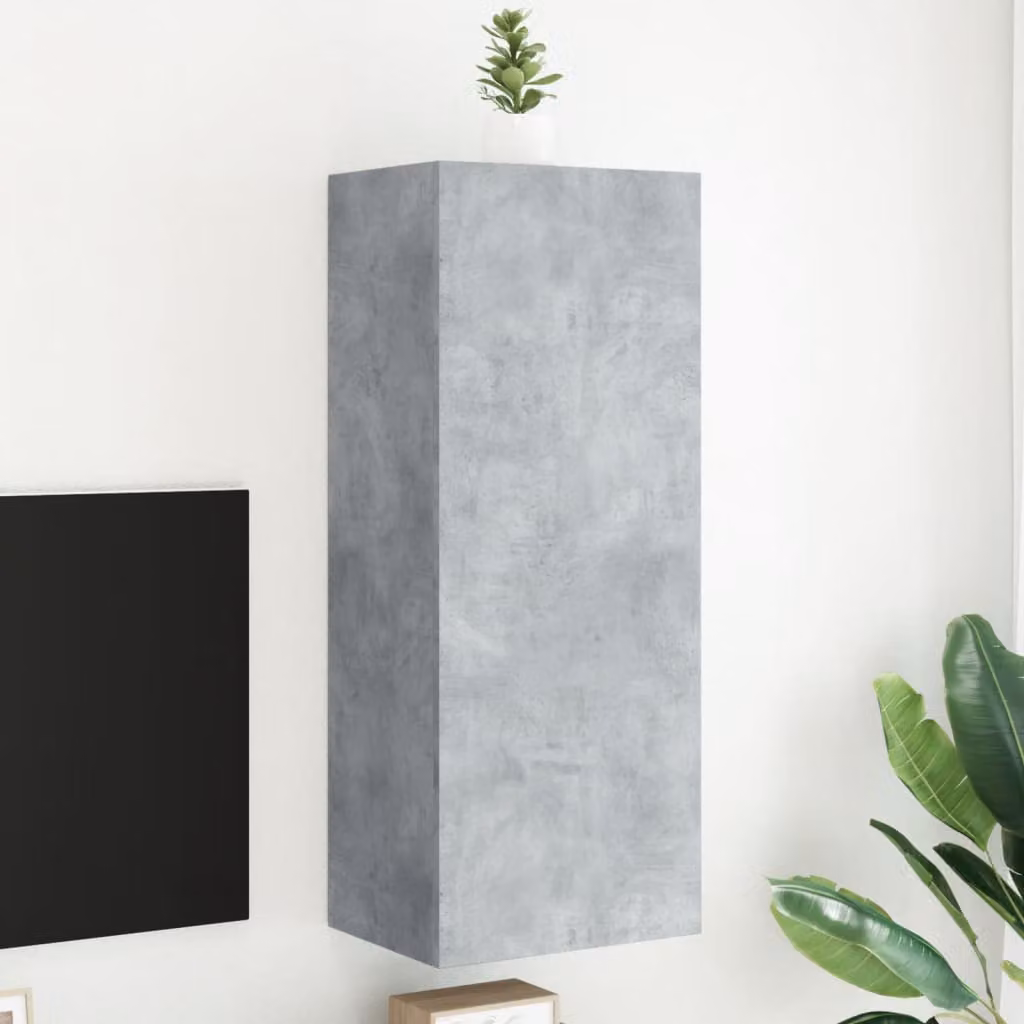 Mobile TV da parete vidaXL in legno multistrato e MDF, colore grigio cemento, L 40,5 cm x P 30 cm x H 102 cm