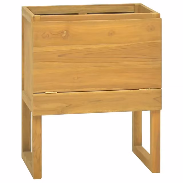 Mobiletto da bagno moderno in legno di teak naturale marrone con ante a battente sospeso L: 60 cm, P: 40 cm, H: 75 cm