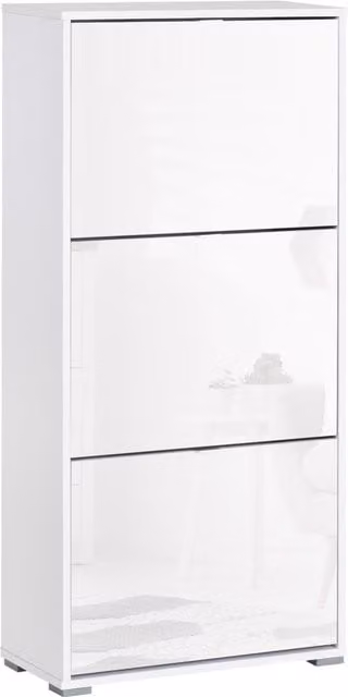 Mobile porta scarpe HOMCOM in legno con 3 ante ribaltabili, Bianco laccato, L: 60 cm, P: 26 cm, H: 124 cm