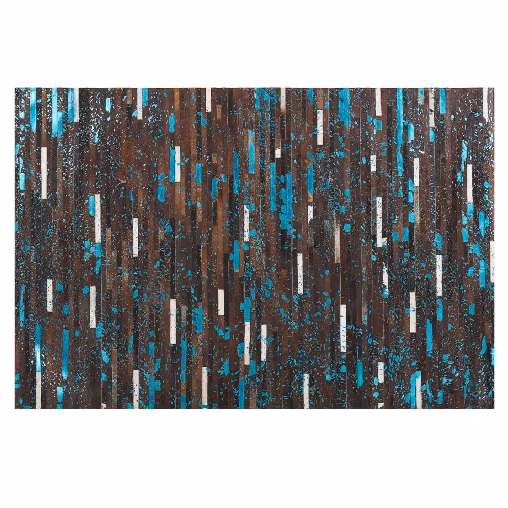 Tappeto Beliani in pelle di vacchetta con design patchwork moderno, multicolore marrone e blu, L: 230 cm, P: 160 cm – 2