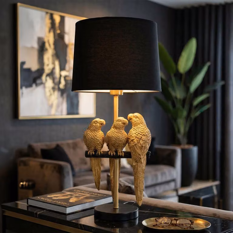 Mauro Ferretti pappagallo lampada da tavolo E27 Ø 30x62,5 cm nero oro