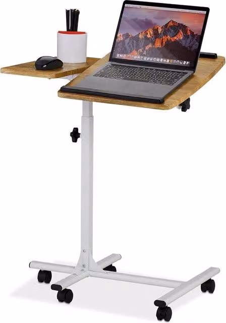 Tavolo da scrivania portatile e spostabile con superficie inclinabile su ruote - 68 x 88 x 61 cm - marrone e bianco