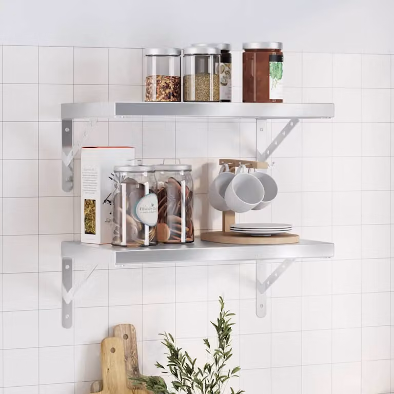 Set di 2 mensole a muro vidaXL in acciaio inossidabile argento opaco L: 50 cm, P: 30 cm