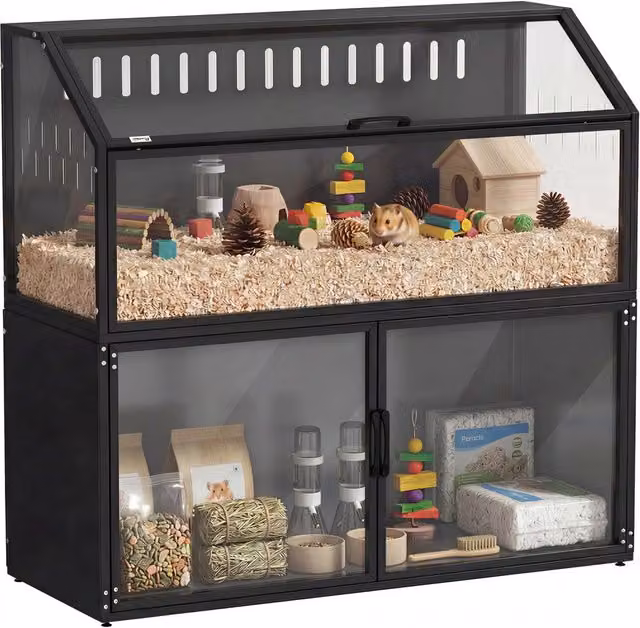 Armadio per Criceti 2 in 1 Minimal in Acciaio e Acrilico Nero L/P/H: 41 x 41 x 22 cm – 1