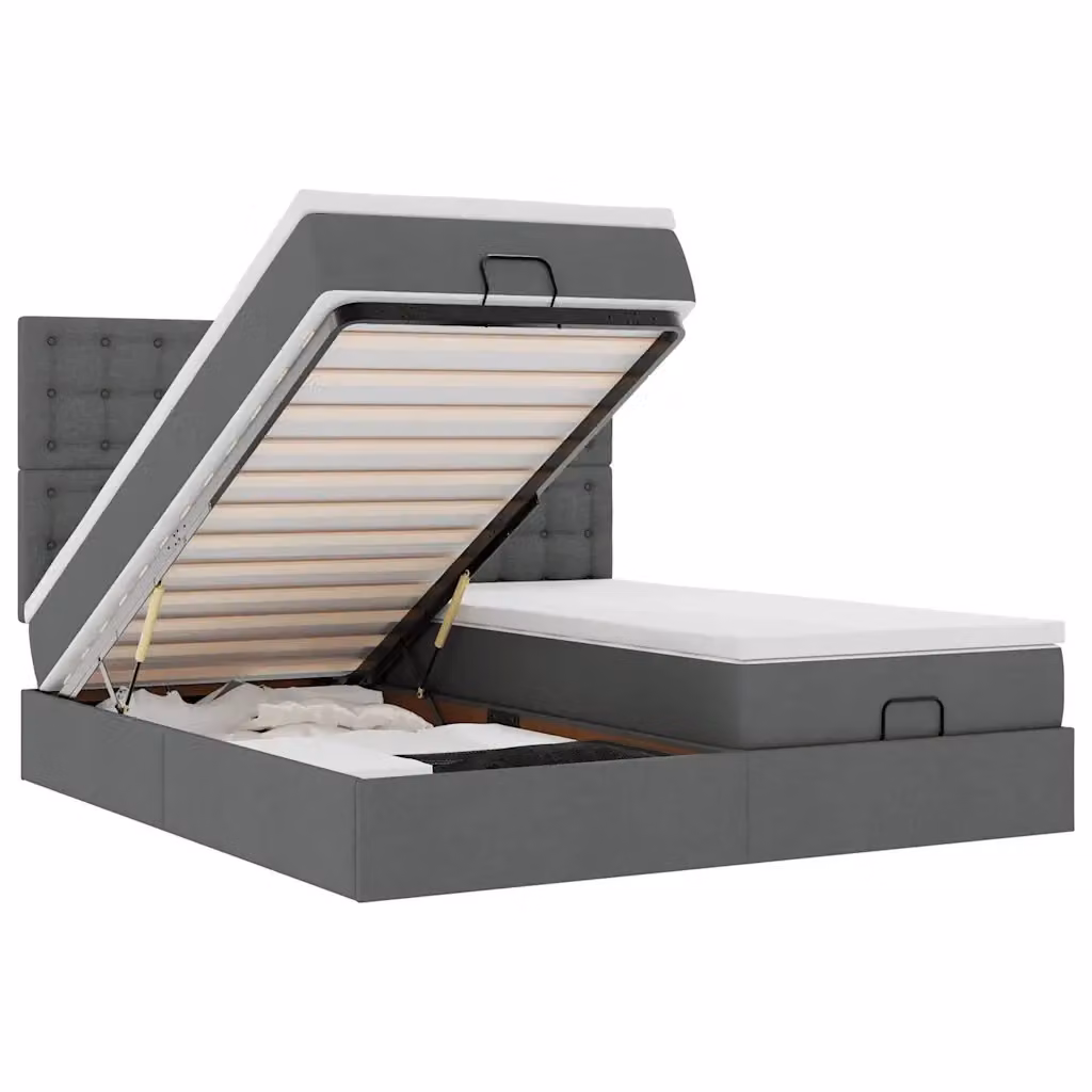 Letto moderno vidaXL con contenitore a sollevamento, base con luci sottobasso e porta USB, in tessuto grigio e bianco, L: 160 cm, P: 200 cm, H: 280 cm – 2
