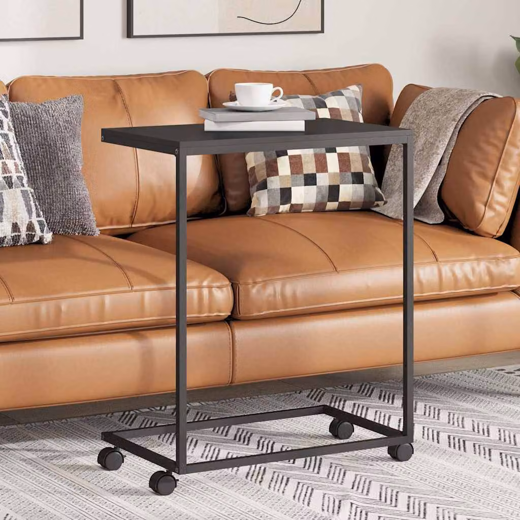 Tavolino con ruote vidaXL in legno e metallo nero per soggiorno L/P/H: 55 x 35 x 70 cm
