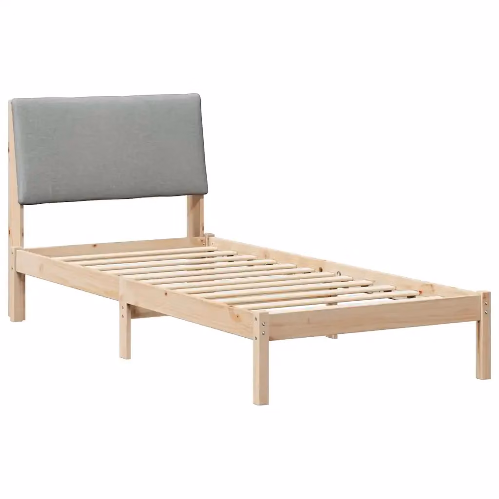 Struttura Letto Moderno vidaXL in Legno di Pino con Tessuto Marrone e Grigio, L/P/H: 100 x 200 x 93,5 cm – 2