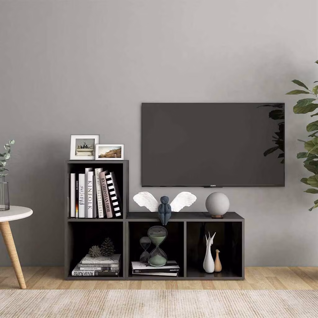 Set di 2 mobili TV vidaXL in legno multistrato e MDF, colore grigio lucido, L 72 cm x P 35 cm x H 36,5 cm