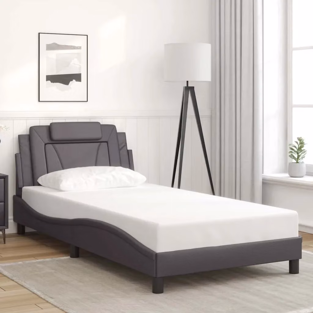 Letto singolo Viana in similpelle color crema con struttura in legno e metallo, L/P/H: 200 x 100 x 74,5 cm – 2