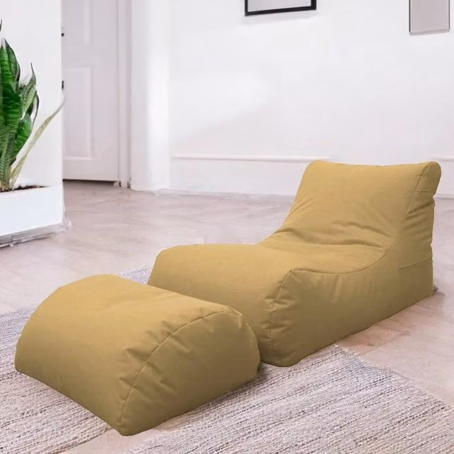 Chaise Longue moderna Alton di Talamo Italia con poggiapiedi e pouf imbottito, colore Beige, L: 120 cm, P: 80 cm, H: 60 cm – 1
