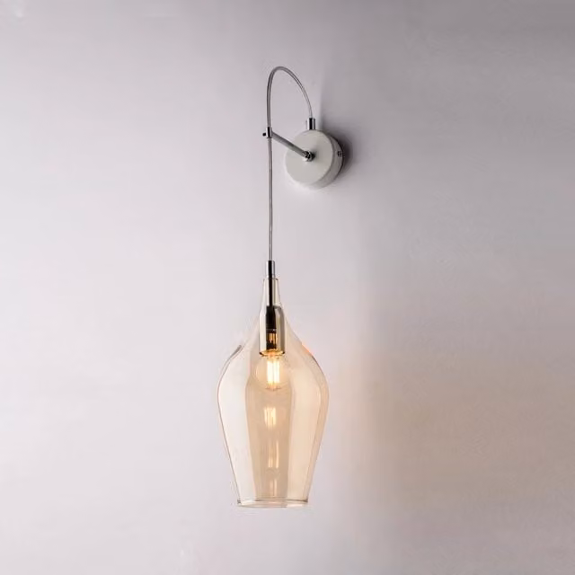 Applique Moderna Ares Bonetti Illumina in Metallo Argento e Vetro Ambra Trasparente con Attacco E14