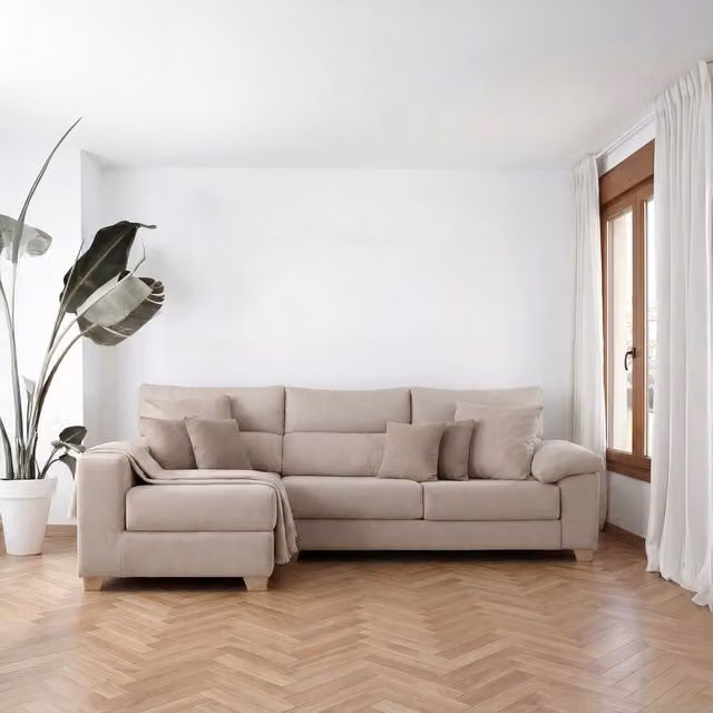 Divano chaise longue Banak Shambala a 4 posti con vano contenitore, lato sinistro, beige