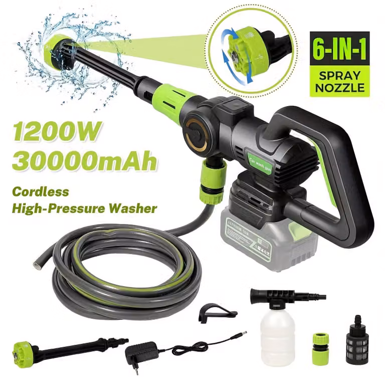 Idropulitrice - Pistola ad alta pressione - Pulitore per auto - Pistola senza fili - Pulitore per terrazze - Motore brushless da 1200W