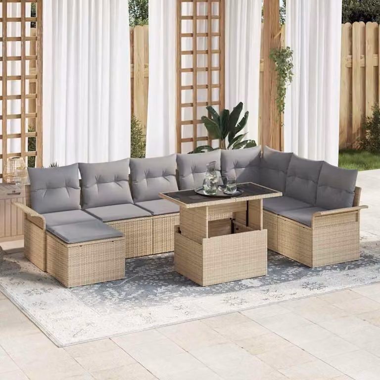 Maison Exclusive - Set di divani da salotto, 9 pezzi, color beige, in rattan sintetico