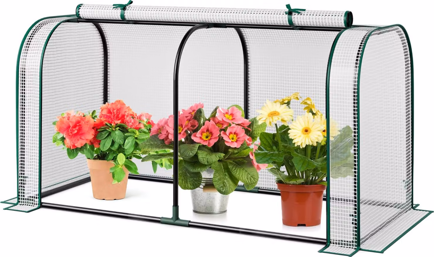 Mini serra portatile, 118 x 55 x 60 cm, serra a tunnel per uso interno ed esterno con porta a cerniera su ruote, bianca