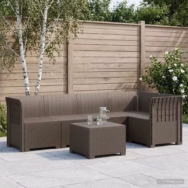 Divano da Giardino 5 Posti Stile Rattan PP Grigio Chiaro 3444069