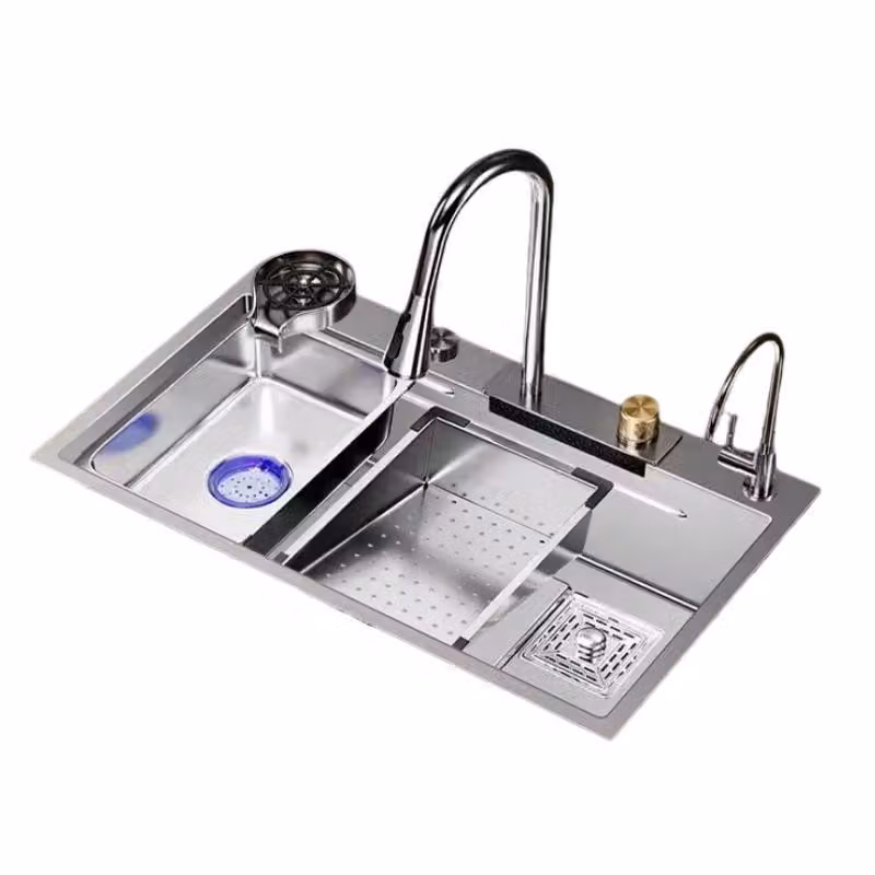 Lavello da cucina in acciaio inox, design a vasca singola, struttura resistente, E9-75x45cm