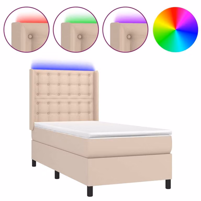 Giroletto Molle Materasso e LED Cappuccino 90x200 cm Pelle finta