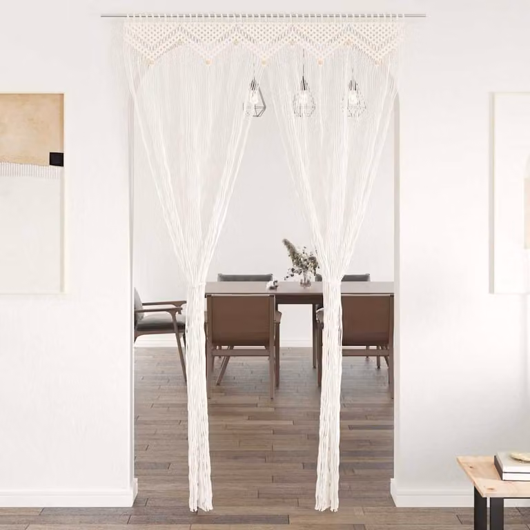 Tenda Macramè boho vidaXL in cotone, L: 140 cm x H: 240 cm, beige e bianco