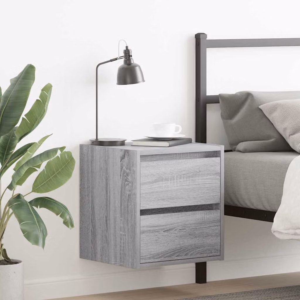 Set di 2 comodini da muro vidaXL in colore grigio Sonoma, L 38 cm x P 34 cm x H 40 cm
