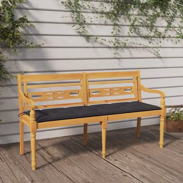 Panchina da giardino Batavia vidaXL in legno massello di teak con cuscini color antracite L: 150 cm