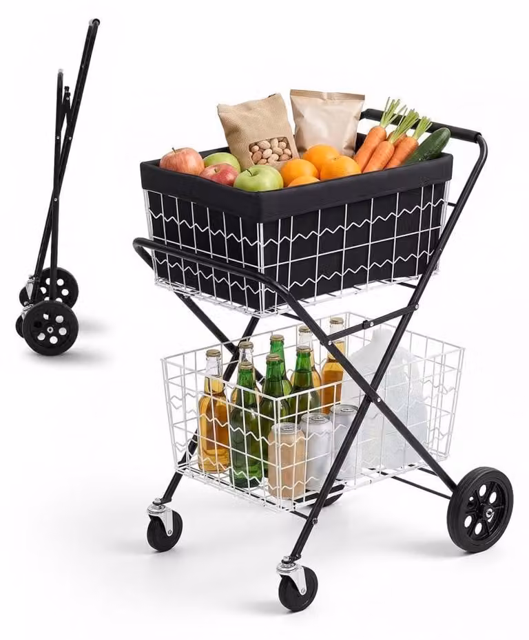 Carrello per la spesa a 2 ripiani - Capacità di carico: 40 kg - Volume: 64 litri - Struttura in acciaio