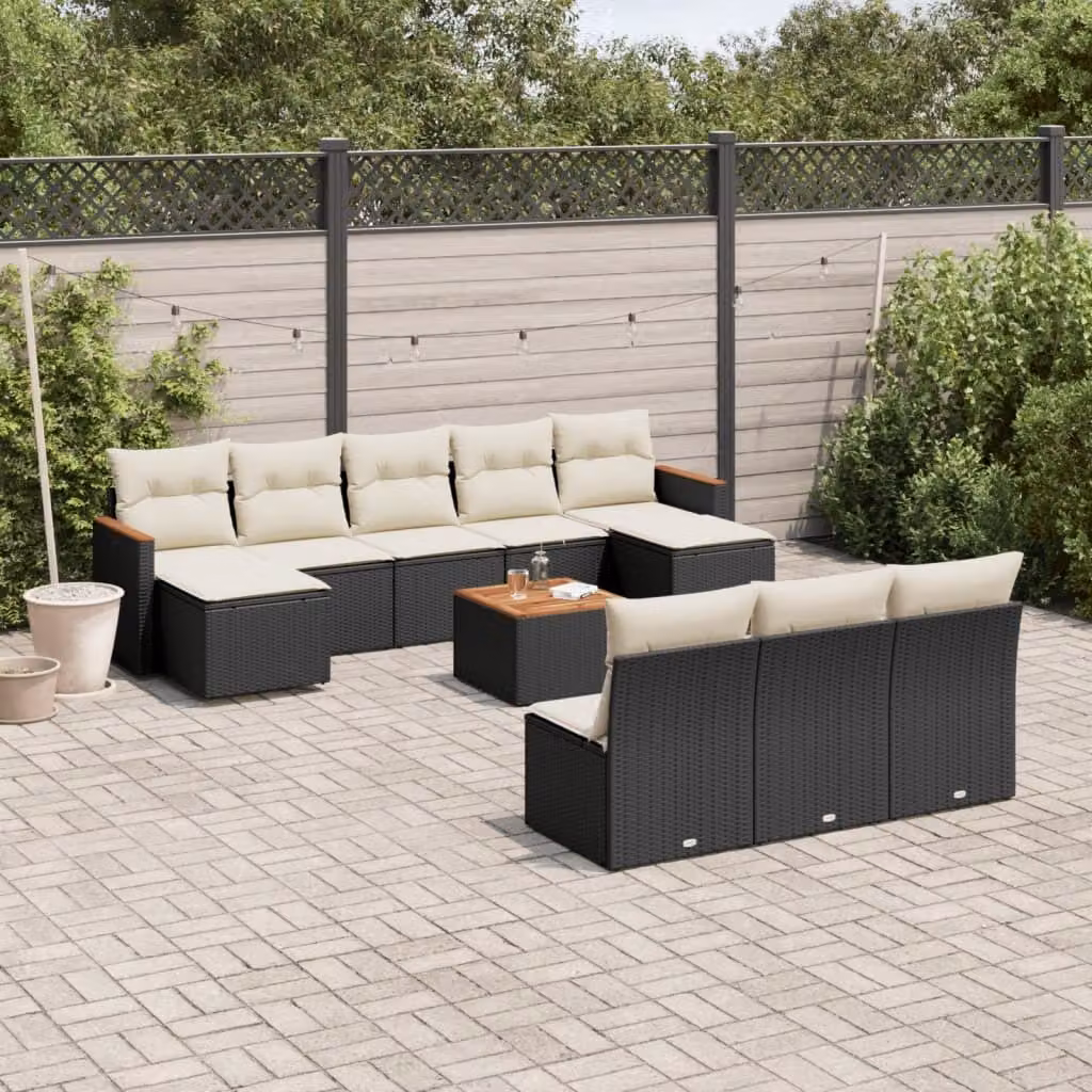 Maison Exclusive - Set Divani da Giardino 11 pz con Cuscini in Polyrattan Nero