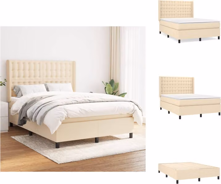 vidaXL Letto a molle con materasso crema 140x200 cm in tessuto - Letti e strutture letto
