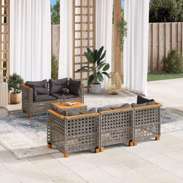 Maison Exclusive - Set da giardino 6 pezzi con cuscini Grigio Poly Rattan
