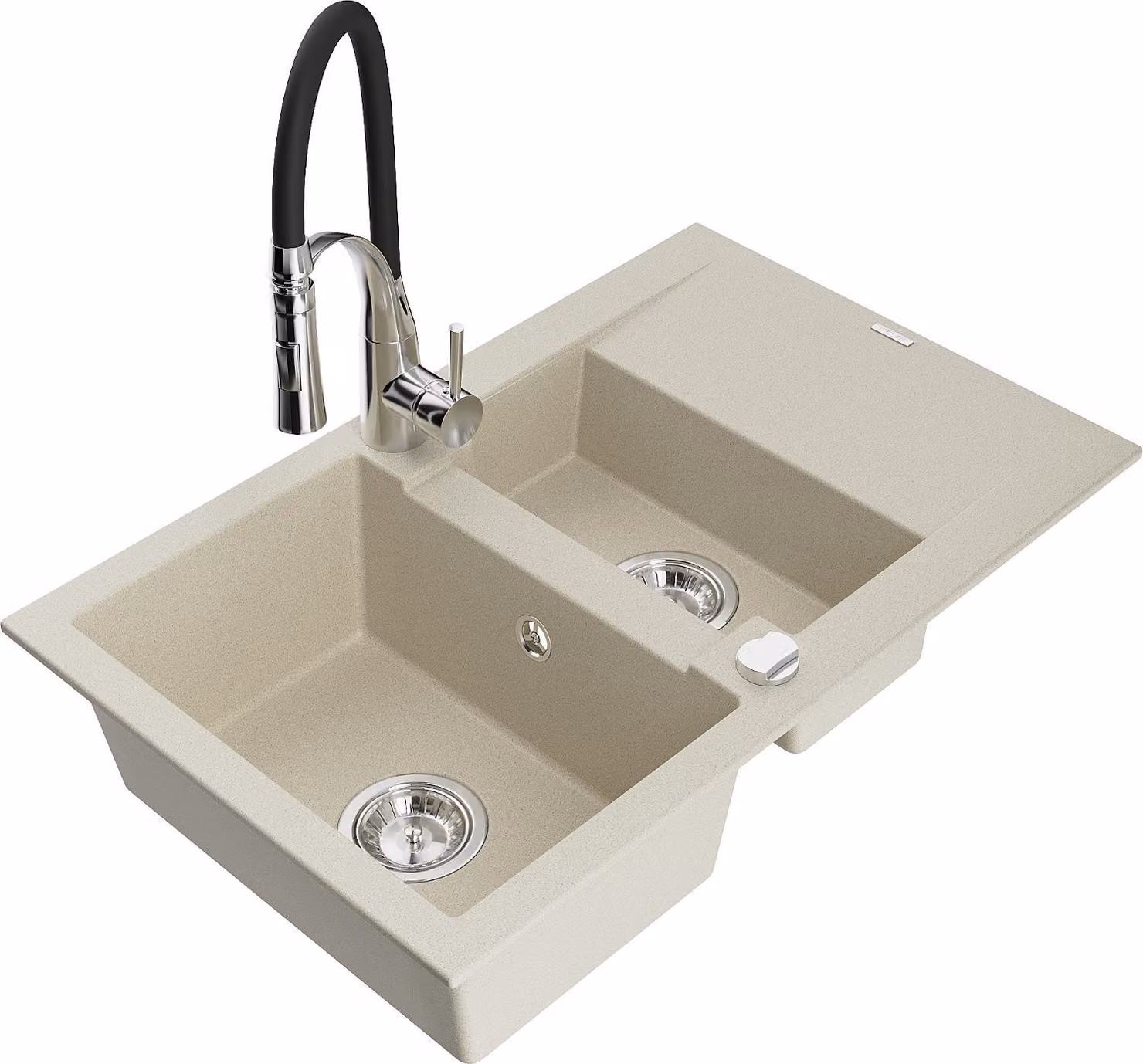 Mexen Gaspar lavello in granito 1,5 vasca con sgocciolatoio e miscelatore cucina Aster, beige - 6507-69-73450-07