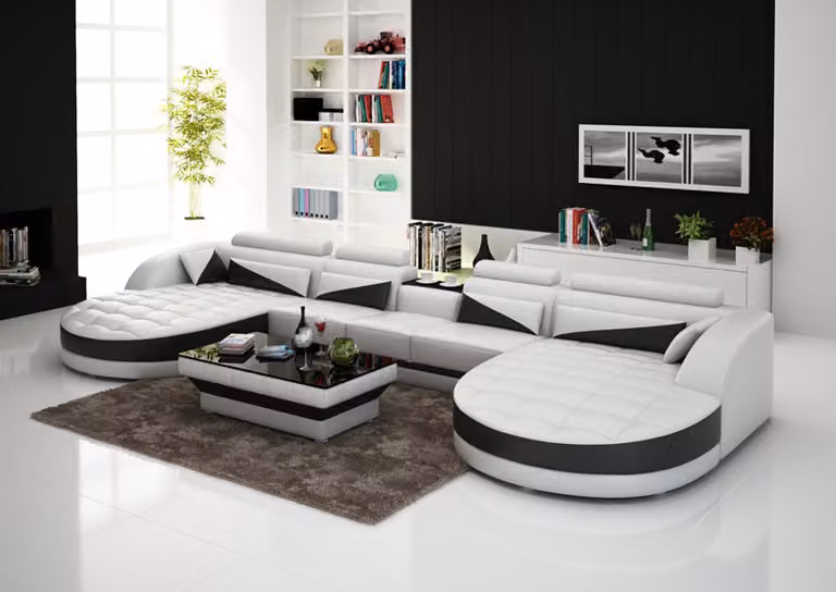 Ledersofa Couch Wohnlandschaft Ecksofa Eck Garnitur Design Modern Sofa Weiß USB
