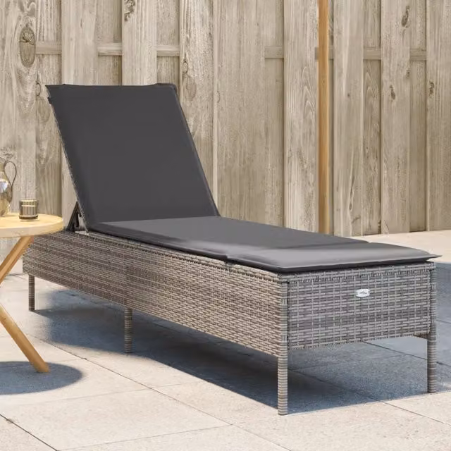 Lettino prendisole vidaXL in polyrattan con cuscino grigio e bianco e poggiatesta regolabile – 1