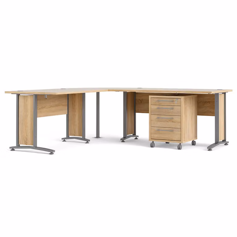 Scrivania angolare Prisma 304 con contenitore su ruote, finitura rovere