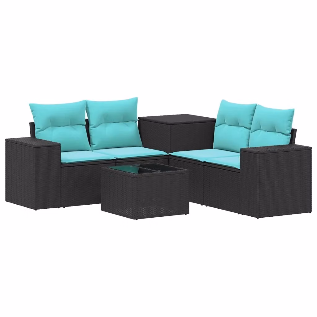 Set di mobili da giardino vidaXL composto da 6 pezzi con divano a 3 posti, elementi angolari e tavolino da caffè in rattan e acciaio nero e blu – 2