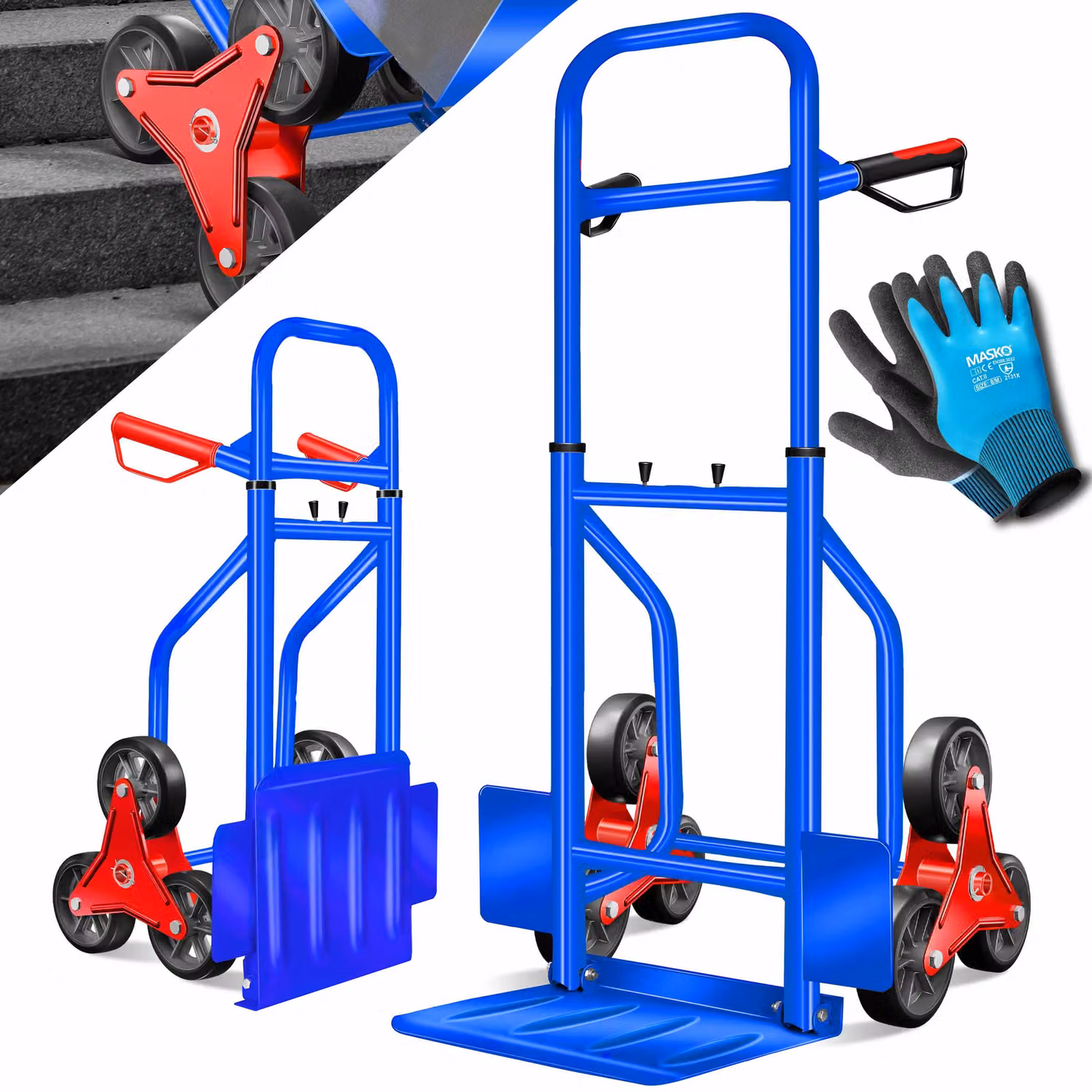 MASKO® Carrello per scale, carrello per sacchi, carrello trasportatore, carrello per impilaggio, capacità 200 kg